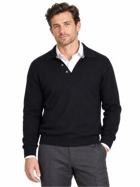 Neiman Marcus Merino Wool Sweater Pullover Collared V Neck Polo Large black